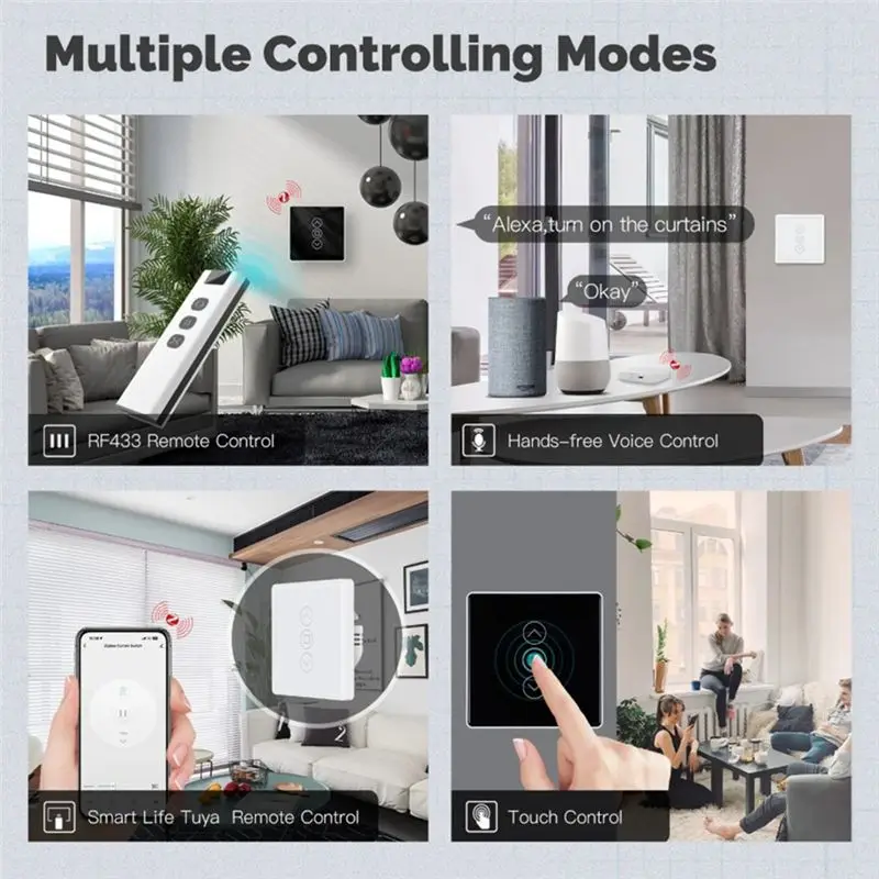 N82R Wireless For Roller Blinds Shutters Switch Tuya Zigbee Smart Curtain Switch 2.5D RF433 Arc Glass Touch Smart APP White