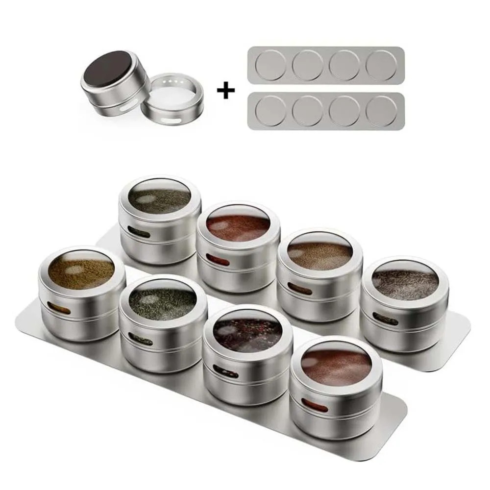 3oz Magnetic Spice Jars for Refrigerator Metal Spice Containers with Sift and Pour Lids