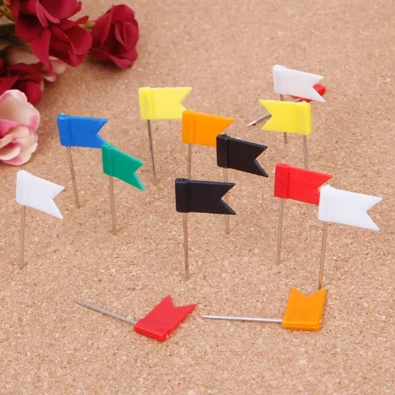 H7JF 100 Pieces Mixed Color Flag Push Pins Thumb Tack Map Drawing Pin Stationery