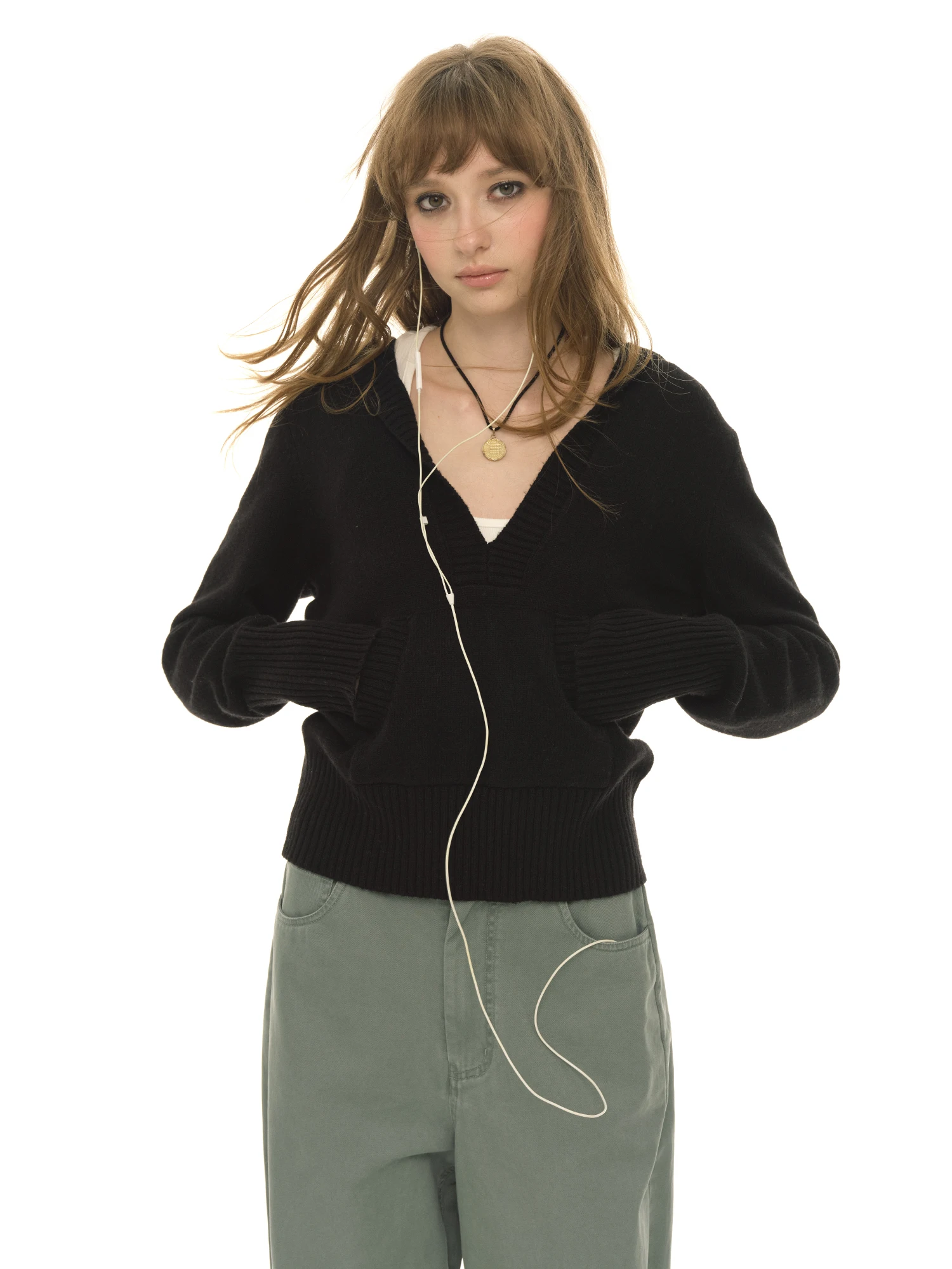 

Женский вязаный свитер UNRETRO из смесовой шерсти с V-образным вырезом, свободного кроя, осенне-зимний, модный, повседневный, теплый, согревающий