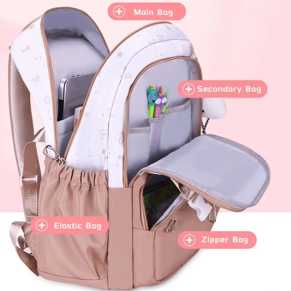 Simple Nylon Backpack with Pendant Large Capacity Schoolbag Alleviate Burden Waterproof Shoulders Bag School Office