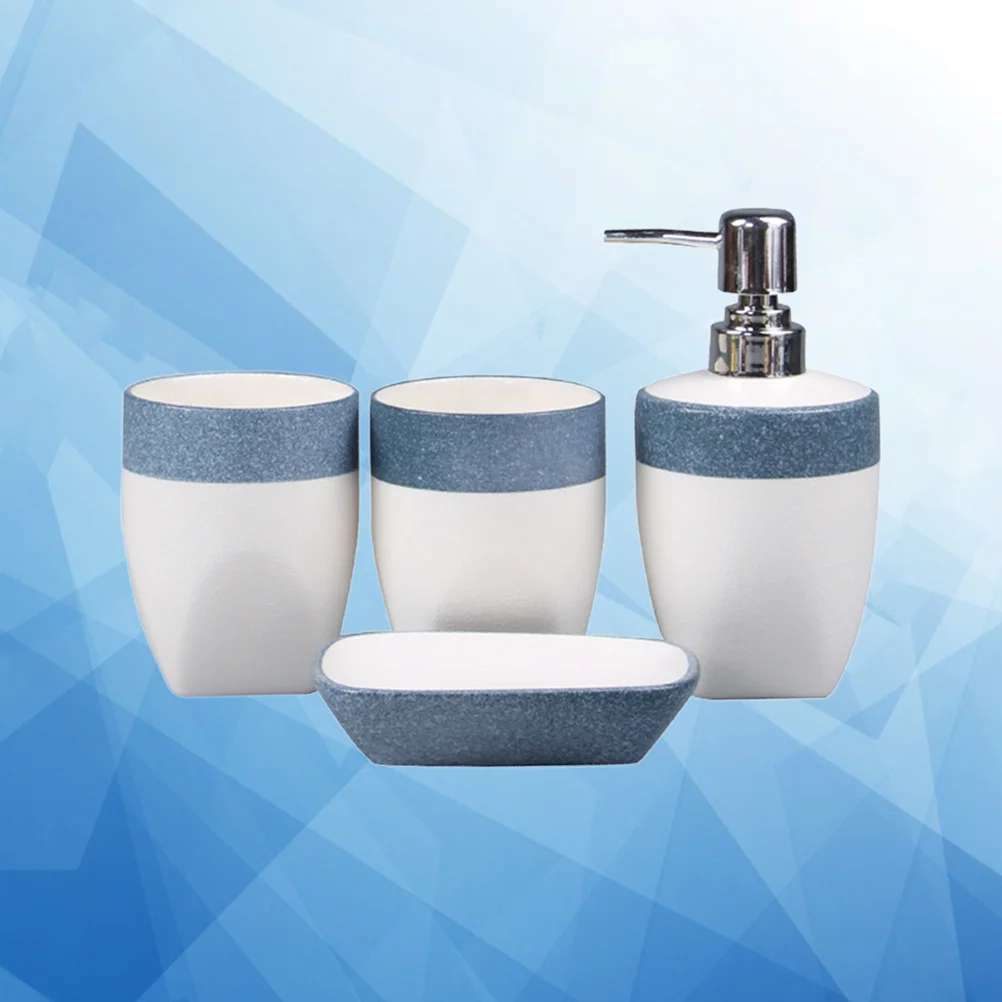 

1Set Beautiful Ceramic Bathroom Set Tooth Mug Emulsion Bottle Soap Dish Friendly Material Practical Gift