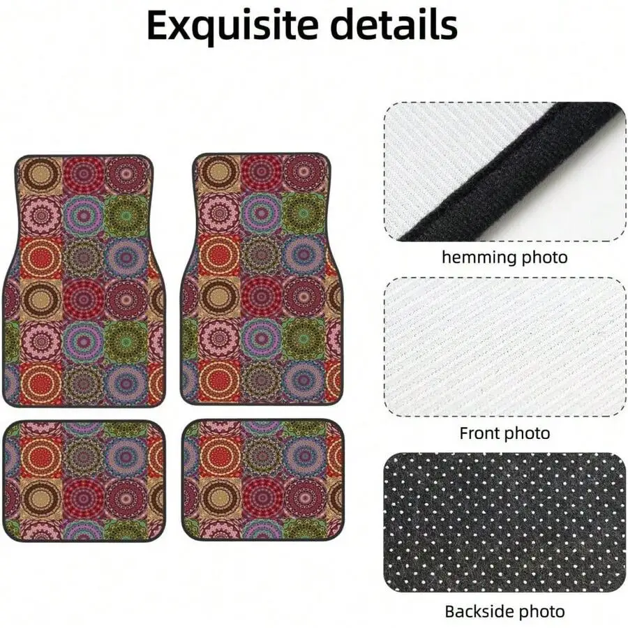 

4 Piece Boho Car Floor Mats Set For SUV Truck Van Durable Front Rear Auto Interior Carpets