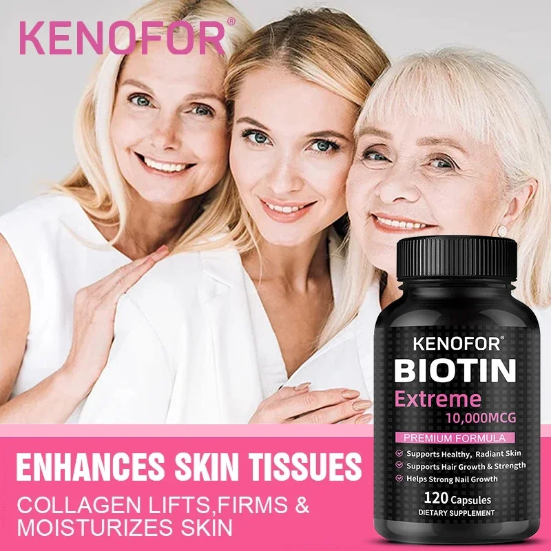 Kenofor Biotin 10,000 Mcg, Supports Healthy Hair, Skin and Nails, Non-GMO (120 Veggie Capsules)