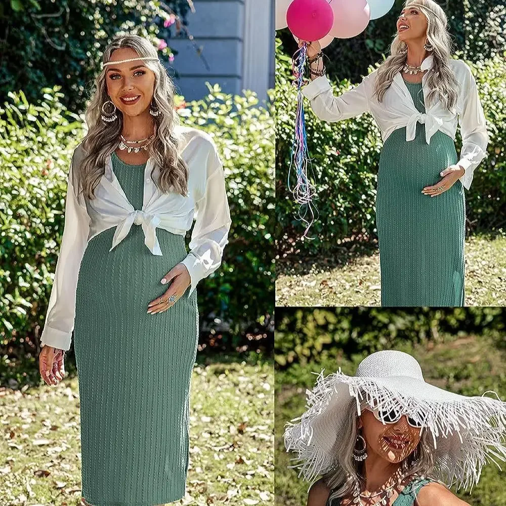 Vestido de maternidad para mujer, ropa de embarazo sin mangas, con abertura lateral, S-XXL