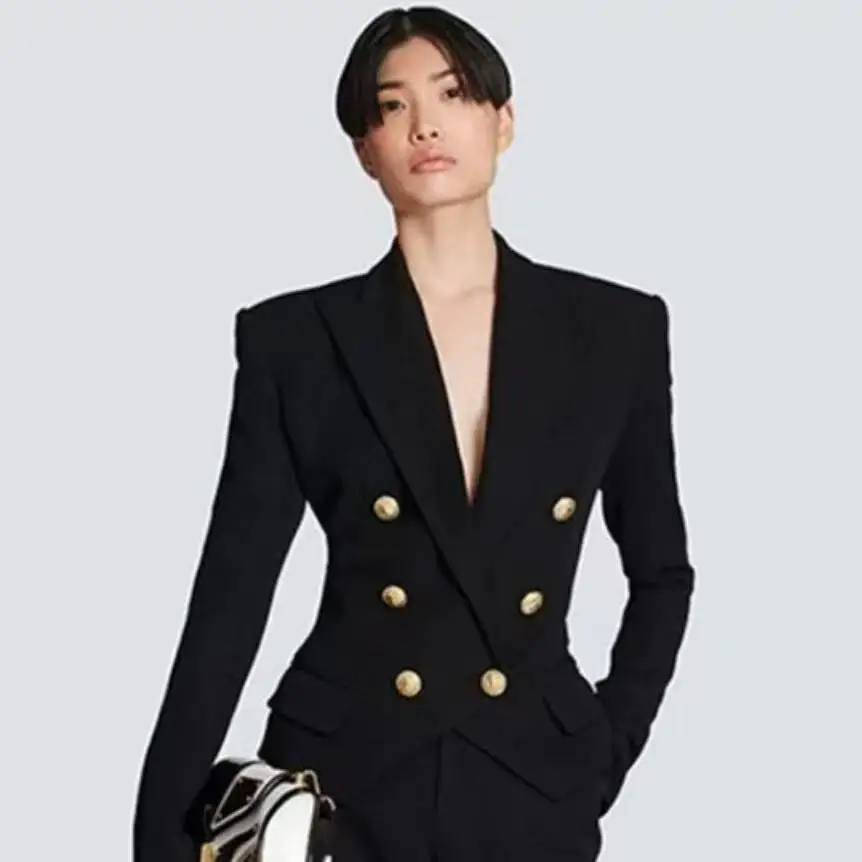 الراقية أنيقة سوداء قصيرة البدلة سترة المرأة الخريف الربيع 2025 مكتب سيدة سليم صالح البدلة السترة معطف الملابس الكورية الشعبية