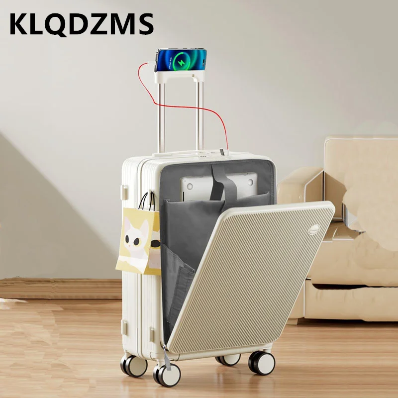 KLQDZMS 20 "24" 26 นิ้วกระเป๋าเดินทางช่องเปิดชาร์จรถเข็น Travel Universal ล้อ Boarding Light กระเป๋าเดินทาง