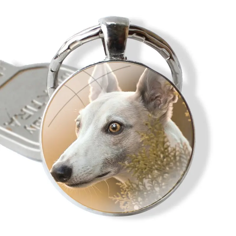 Galgo Greyhound Dog Keychain Glass Cabochon Metal Pendant Classic Men\'s Women\'s Keyring