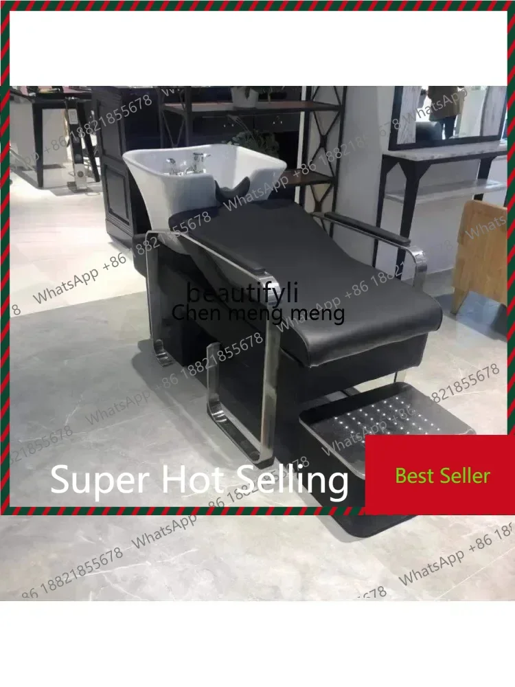 K182ZC182New Arrivals Hair Salon Barber Shop Shampoo Chair Stainless Steel Half Lying Lying Completely Flushing Bed Ceramic Basi
