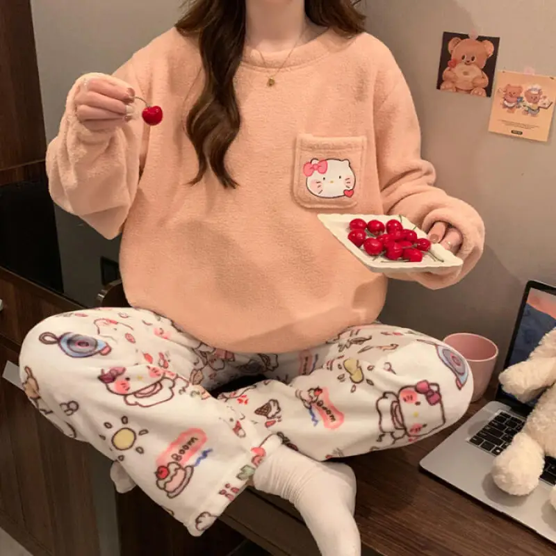 حار Kawaii Usagi Chiikawa النساء ملابس خاصة أنيمي الكرتون منامة السراويل الحبيب فتاة Homewear طالب الشتاء الدافئة ملابس خاصة