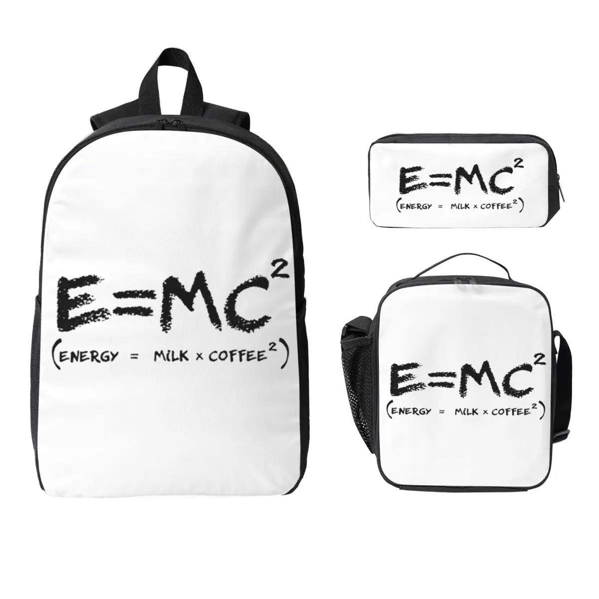 

Science E = MC2 Energy Milk Coffee Physics Math Backpack BookBag School Bag Shoulder Bags 3ps Insulated Lunch Bag Pencil Case