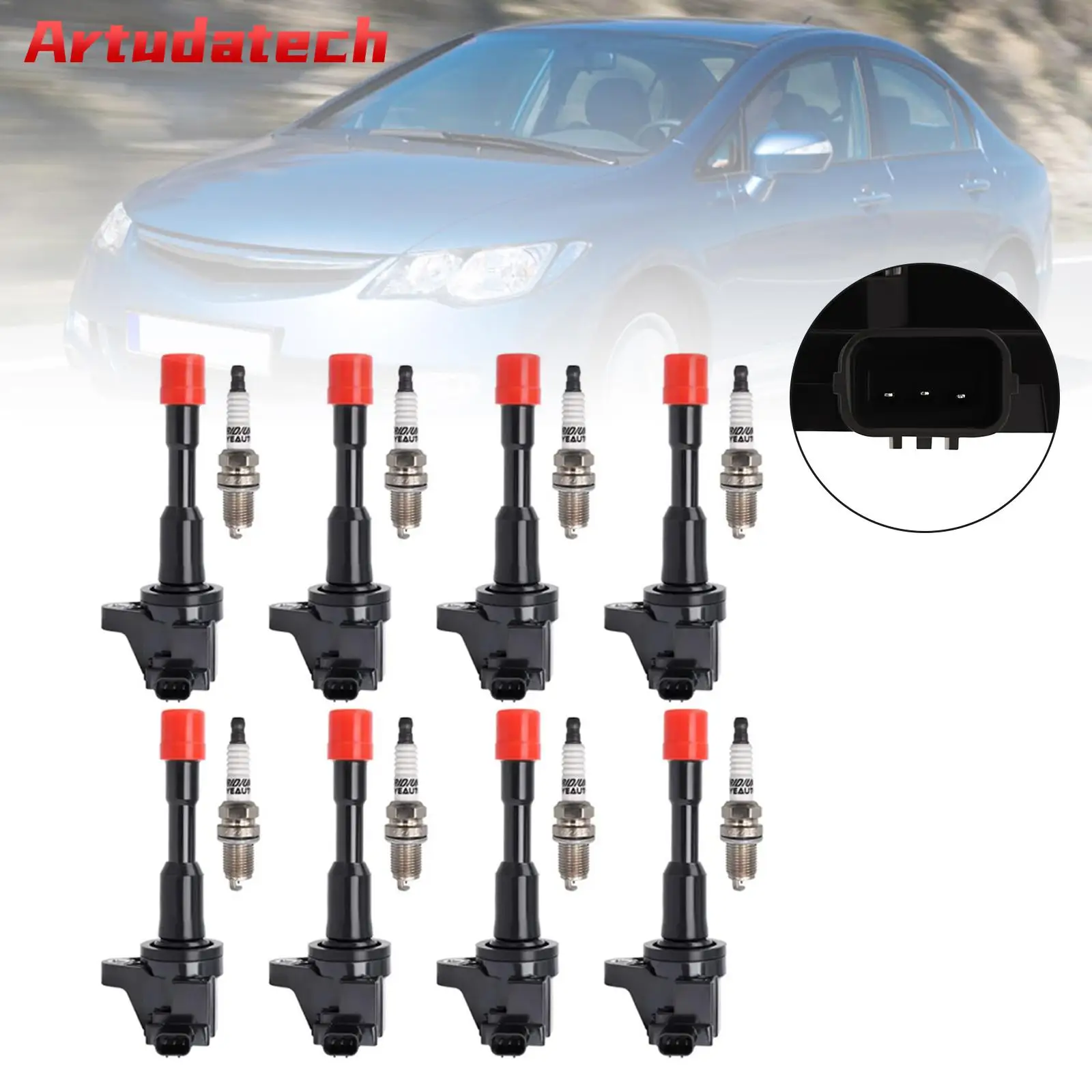 Artudatech 8x Ignition Coil +Spark Plug UF374 For Honda Civic Hybrid L4 2006 2007 2008 2009 2010