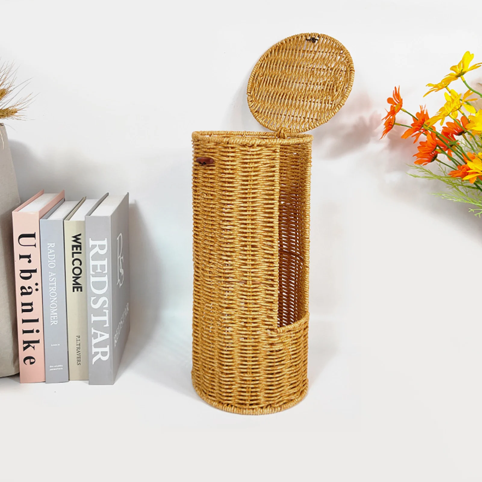 

Цилиндрическая корзина для хранения с крышкой для организации туалетной бумаги и полотенец в ванной комнате, для отелей и домашнего декора