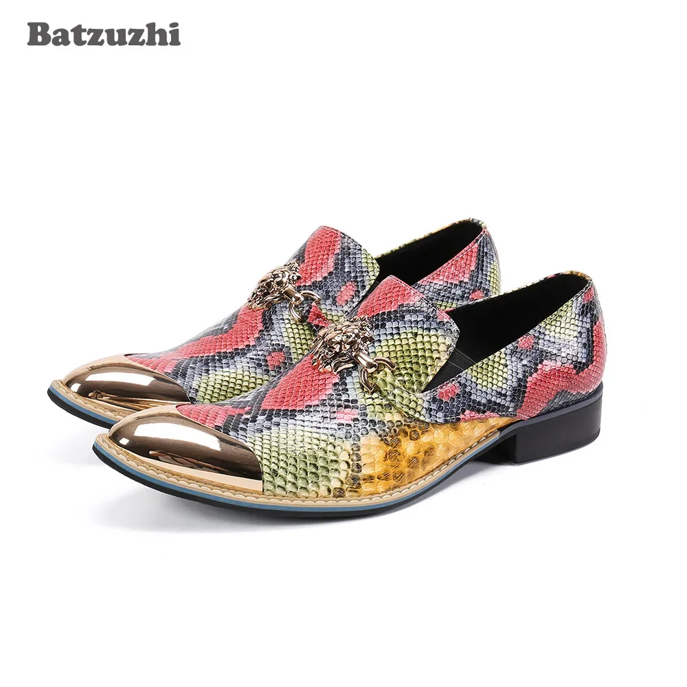 

Batzuzhi New Personality Men's Shoes Golden Toe Color Leather Dress Shoes Men Slip-on Businesss, Party and Wedding Shoes,EU38-46