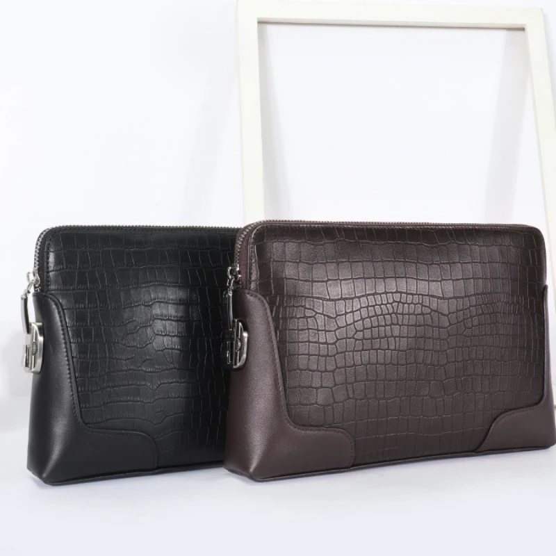 Genuine Leather Password Lock Clutch Bag for Men Alligator pattern wallet Top Layer Cowhide with Wrist Strap Business OL Style