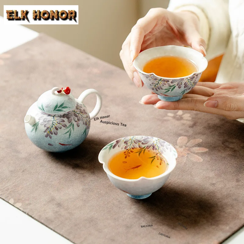 Wisteria Starry Sky Blue Travel Tea Set Kit Zen Set of Cups 1 Pot 2 Cups Household Tea Maker Organizer Portable Camping Handbag