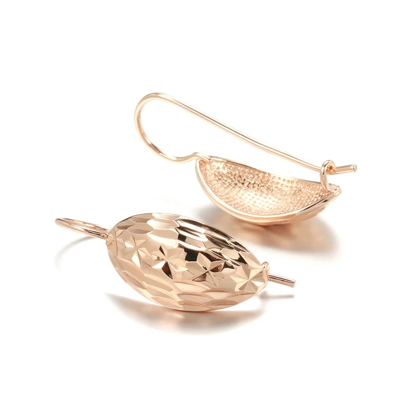 Wbmqda Rhombus Faceted Hanging Earrings For Women 585 Rose Gold Color Simple Fashion Hook Lock Jewelry Accessories