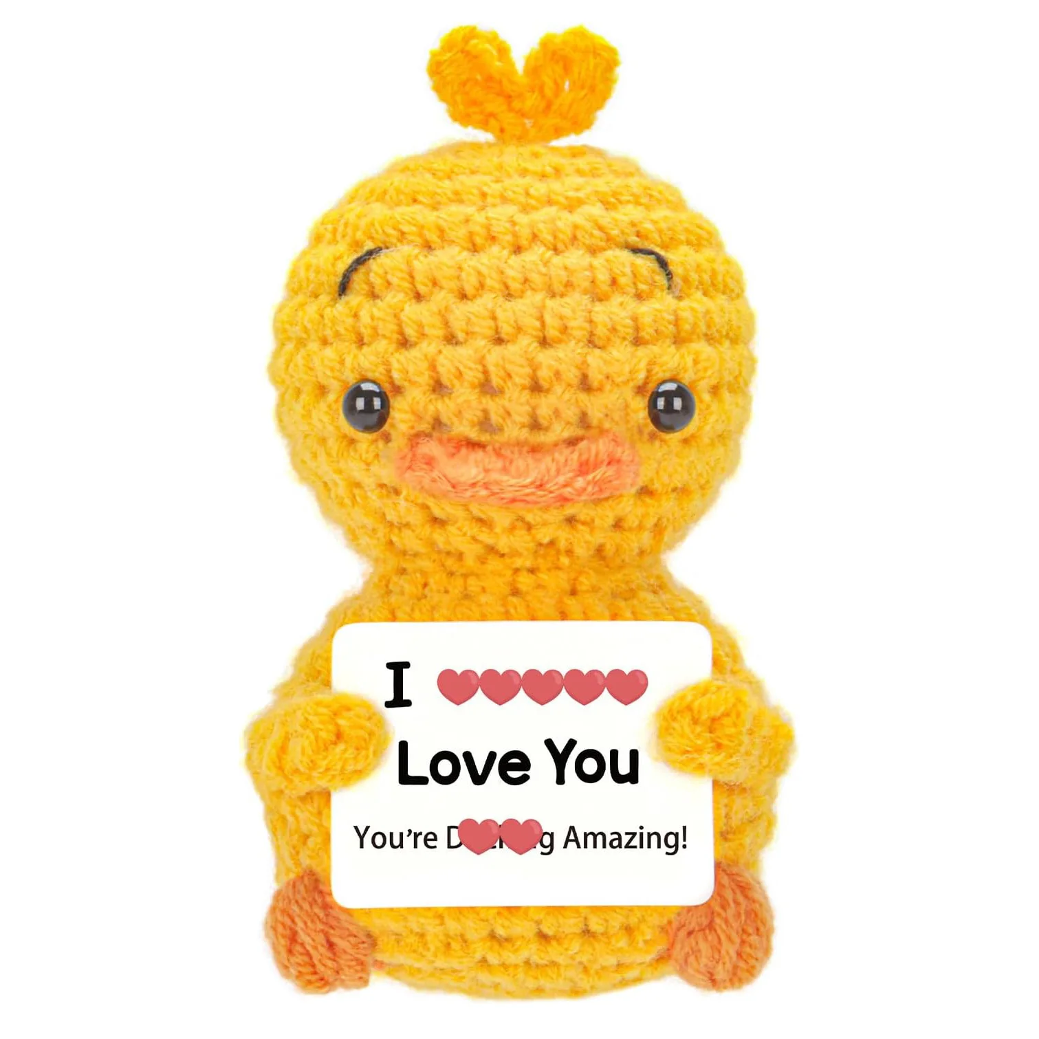 New Crochet Positive Energy Duck Doll With Card Cute Emotional Support Handmade Knitted Duck Room Decor Mother Christmas Gifts