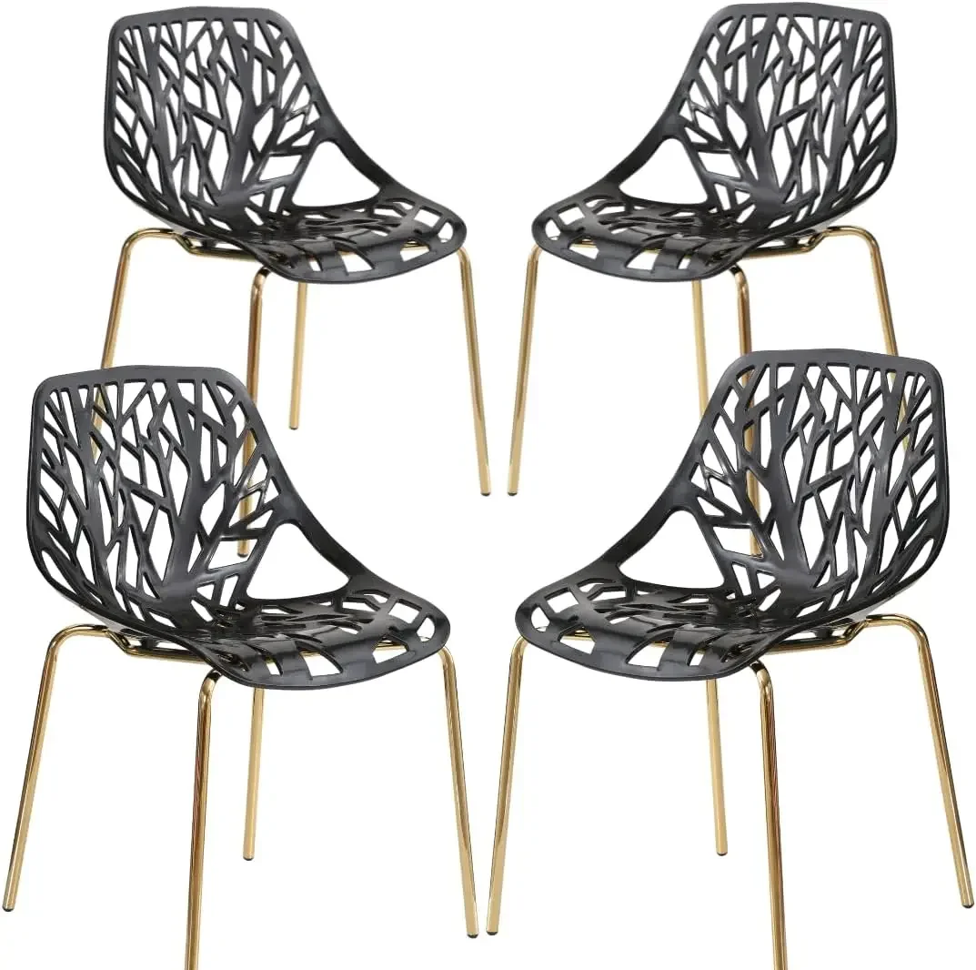 Black Dining Chairs Set of 4, Birch Sapling Cut-Out Chairs for Dining Room, Hotels, Restaurants Indoor Outdoor, Elegant Kitchen