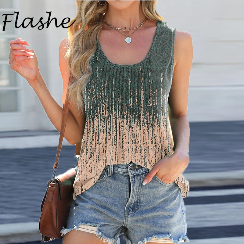 

Летняя свободная футболка без рукавов, женская повседневная футболка, женский винтажный жилет с принтом, женские топы на бретелях