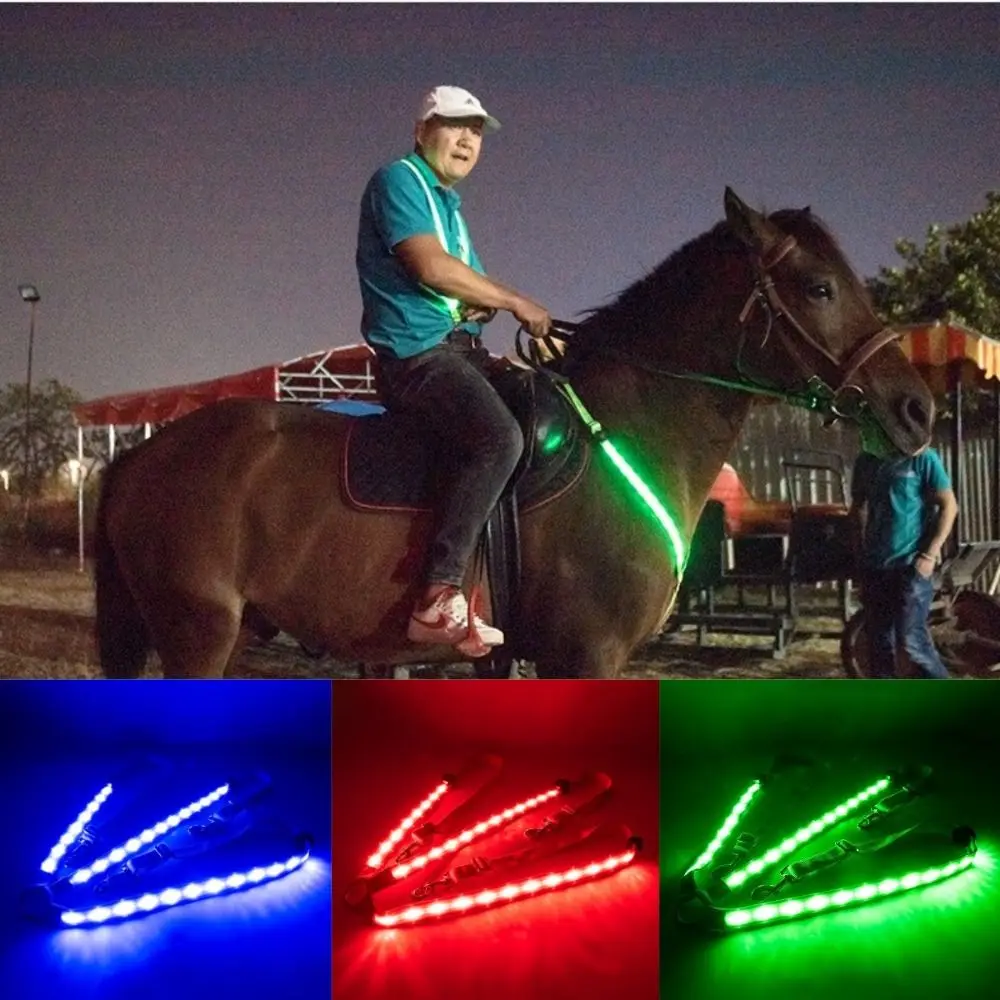 Correia de peito de cavalo LED de nylon ajustável equipamento de segurança equestre de proteção barra de luz piscante noturna de alta visibilidade