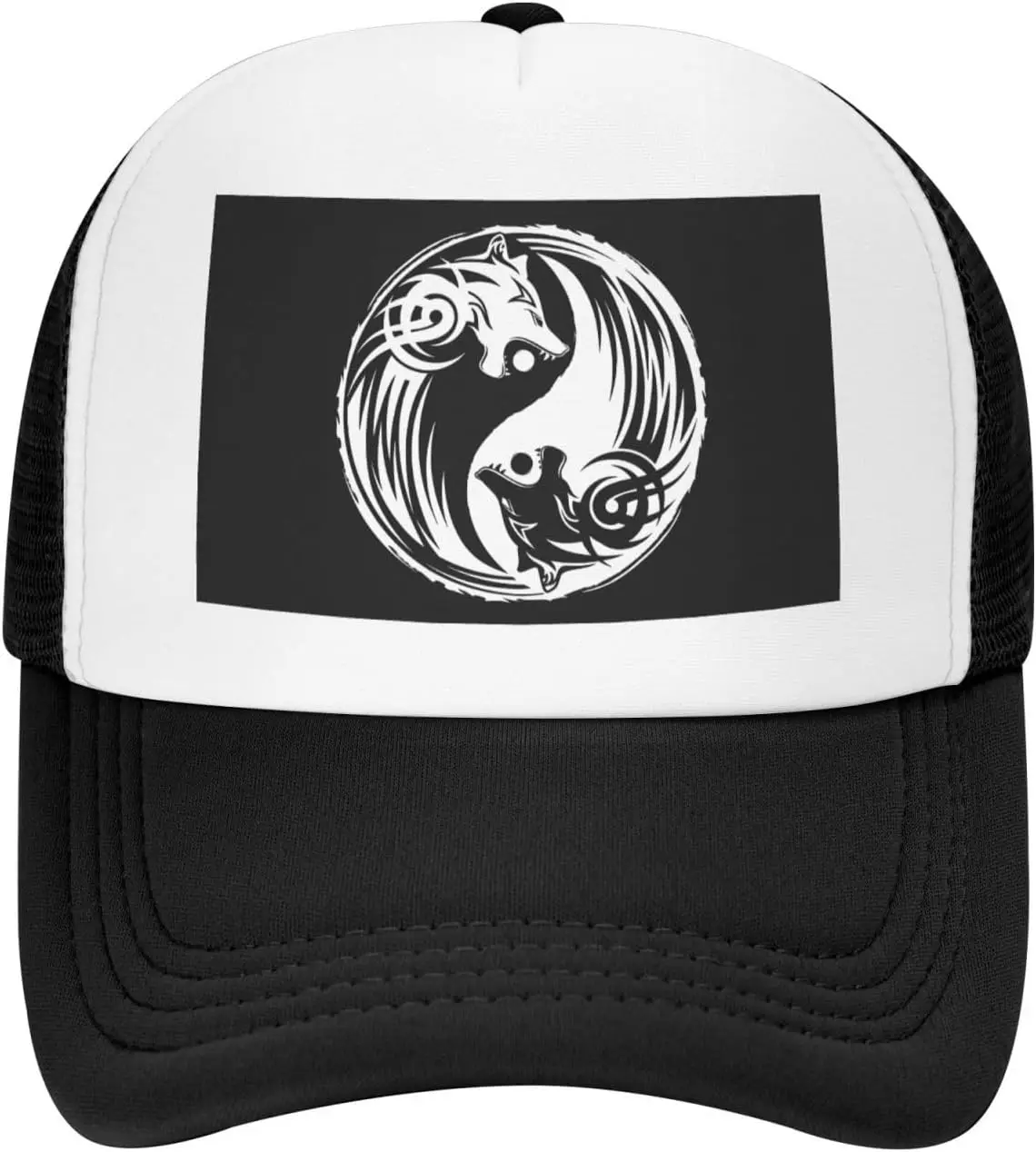Wolf Yin Yang Graphic Trucker Hat Unisex Adjustable Mesh Baseball Snapback Cap Outdoor