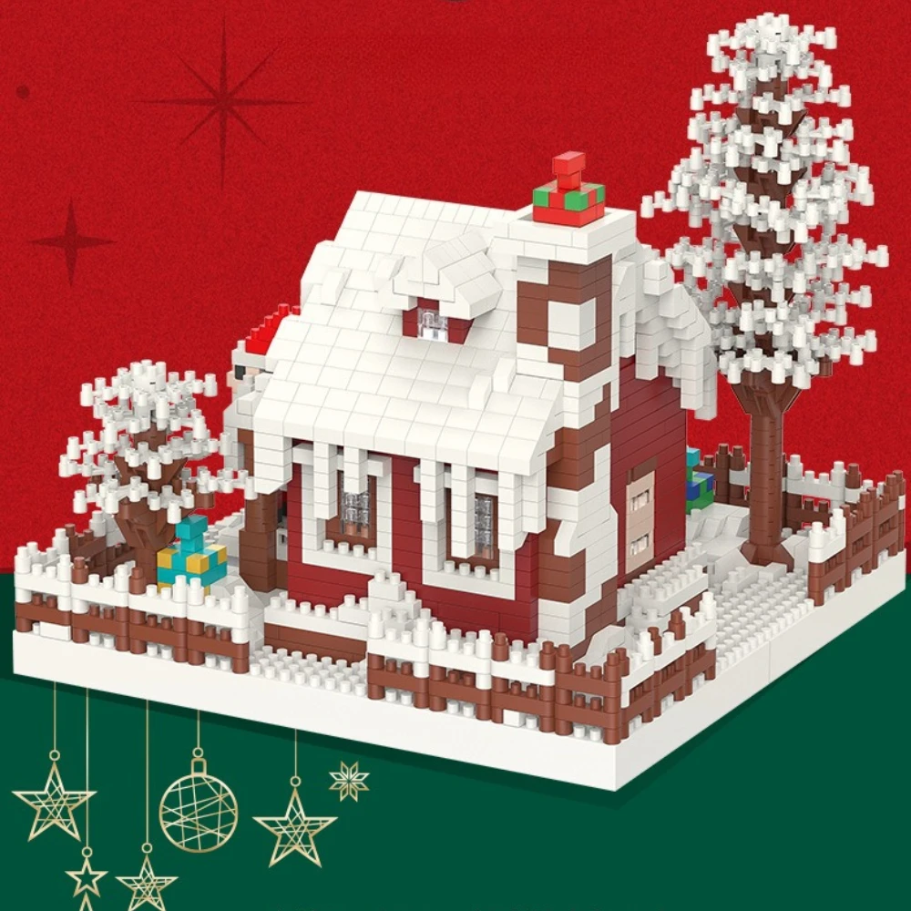 MOC Albero di Natale Babbo Natale Casa Building Blocks Set Inverno Neve Cortile Parco Capanna Architettura Giocattoli fai da te per i regali dei bambini