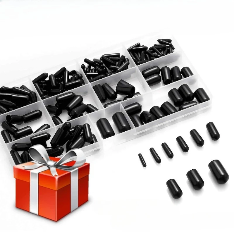 185pcs/box Black Terminal Protection Cap Screw Protector PVC 9 Sizes Insulated End Caps Wire Cable Pipe Connector Protection