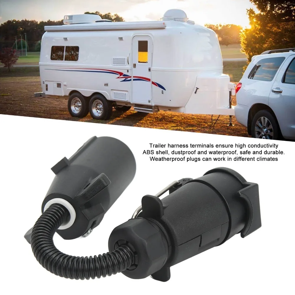 

7 Way Round Trailer Plug Adapter Conductivity Terminals Coiled Cable Wire Connector Ergonomic RV Truck Conversion Weatherproof
