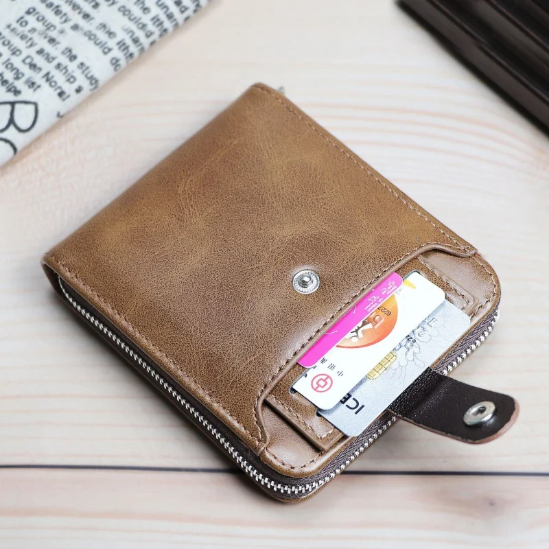 Dompet koin แฟชั่นกระเป๋าสตางค์ใบสั้นวินเทจของผู้ชายแบบอเนกประสงค์กระเป๋าเงินผู้ชายหนัง PU ซองใส่บัตรความจุมาก