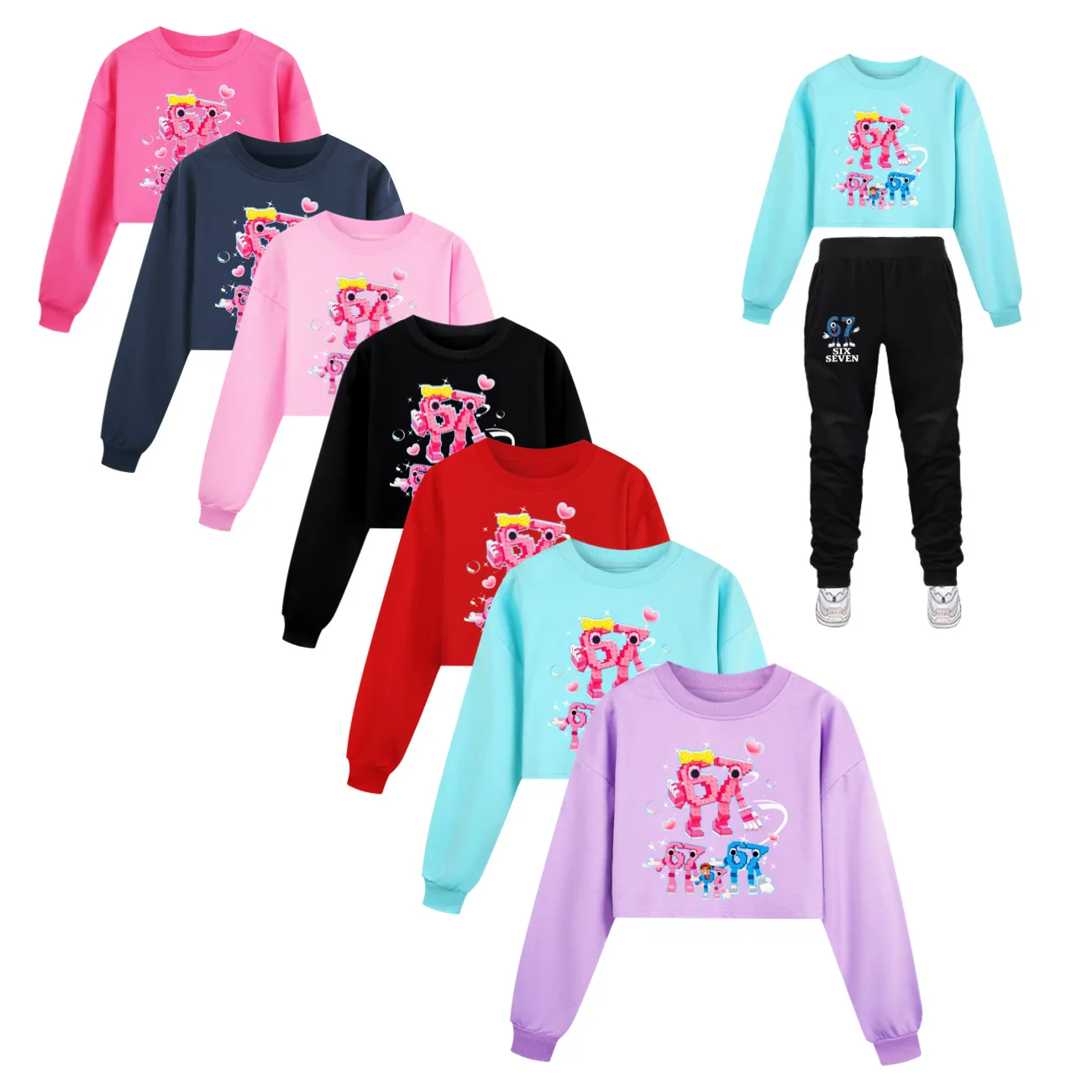 

Комплект одежды Steal a Brainrot Six Seven 67: модные весенние худи и брюки для девочек, детский костюм для малышей