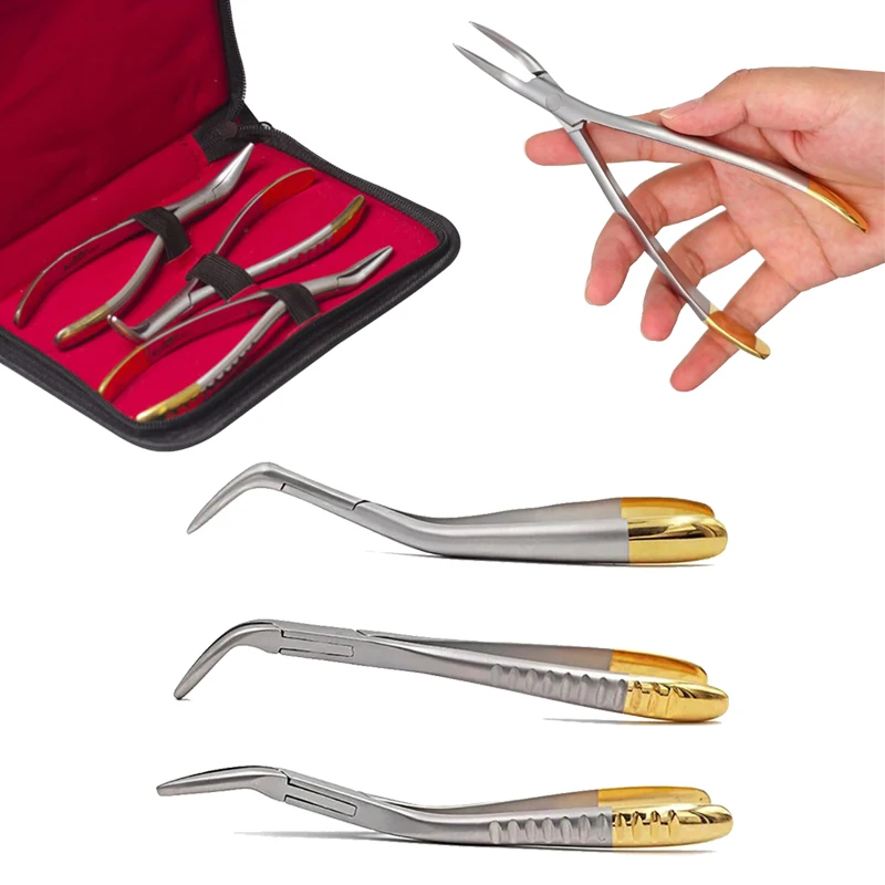 1/3Pcs Dental Residual Root Tweezers Tooth Extraction Forceps Curved Maxillary Mandibular Teeth Universal Pliers Dentistry Tools