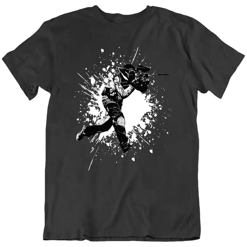 

Пейнтбол, брызги краски, игровые удари, стрельба, спортивная футболка, новая