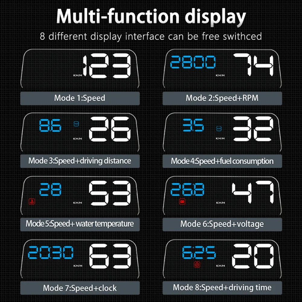 C500 سيارة HUD السيارات Obd2 رئيس متابعة عرض عداد السرعة RPM درجة حرارة الماء الجهد السرعة الزائدة إنذار التعب القيادة تذكير على مدار الساعة