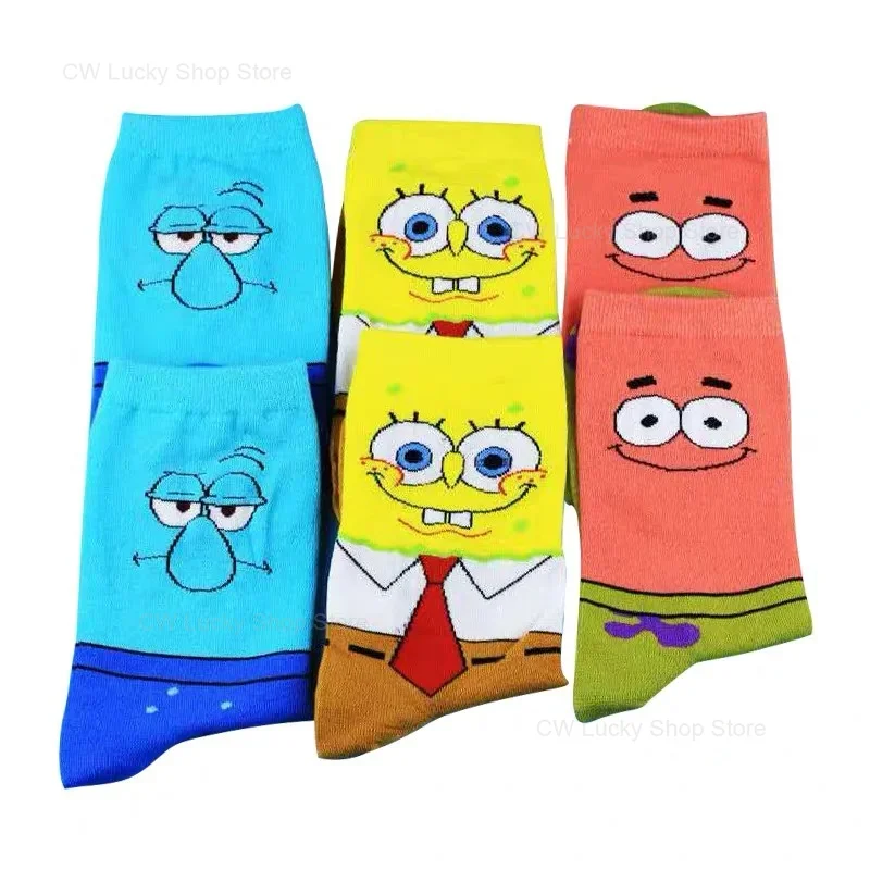 SpongeBob Cute Socks Patrick Star Squidward Cartoon Cotton Socks Tall Tube Casual Student Breathable Socks Boys Girls Sock