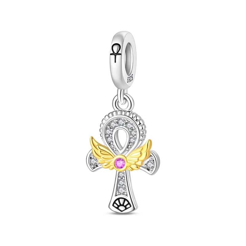 New 925 Sterling Silver Egyptian Ankh Charms Pendant Fit 3mm Original Bracelet DIY Women Exquisite Birthday Party Jewelry Gifts