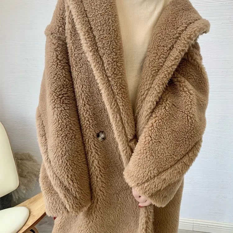 Max Teddy Coat 62% Alpaca 26% Wool 12% Silk Winter Thicken Women's Coat Real Wool Fur Jacket Women Fashion Lady Streetwear