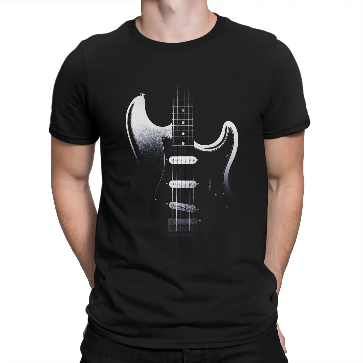 Guitar In Darkness Classic  T-Shirts for Men Bass Guitar Rock Music Casual Pure Cotton Tees Crewneck T Shirt Graphic Clothing