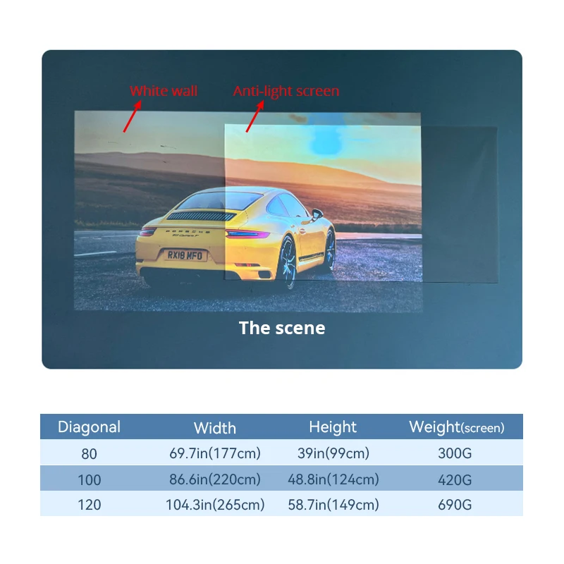Hotack Wholesale 100 Inches Projector Screen Sopt Light Screen 100% Brightness Increase 16:9 Foldable Portable Movies Screen