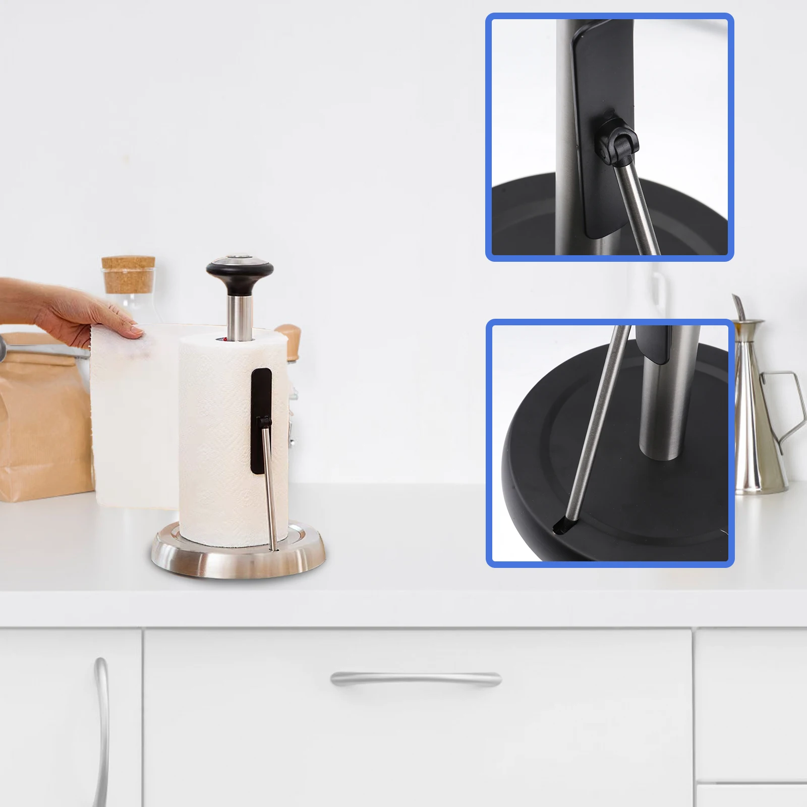 

1pc Stainless Steel Paper Towel Rack Roll Paper Stand Home Tissue Holder Bathroom Decor Black Minimalist Design Easy Use