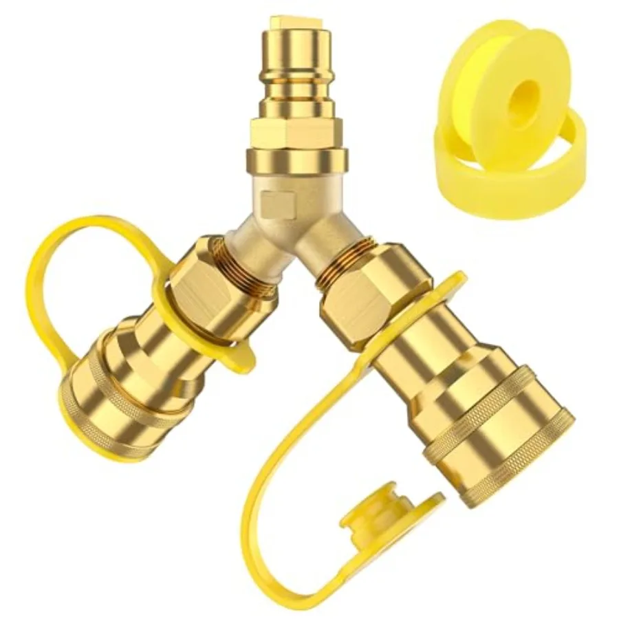 Divisor en Y para Gas Natural, Conexiones Rápidas de Gas Natural de 2 Vías con Válvula de Cierre, Kit de Conversión para Manguera de Gas Propano