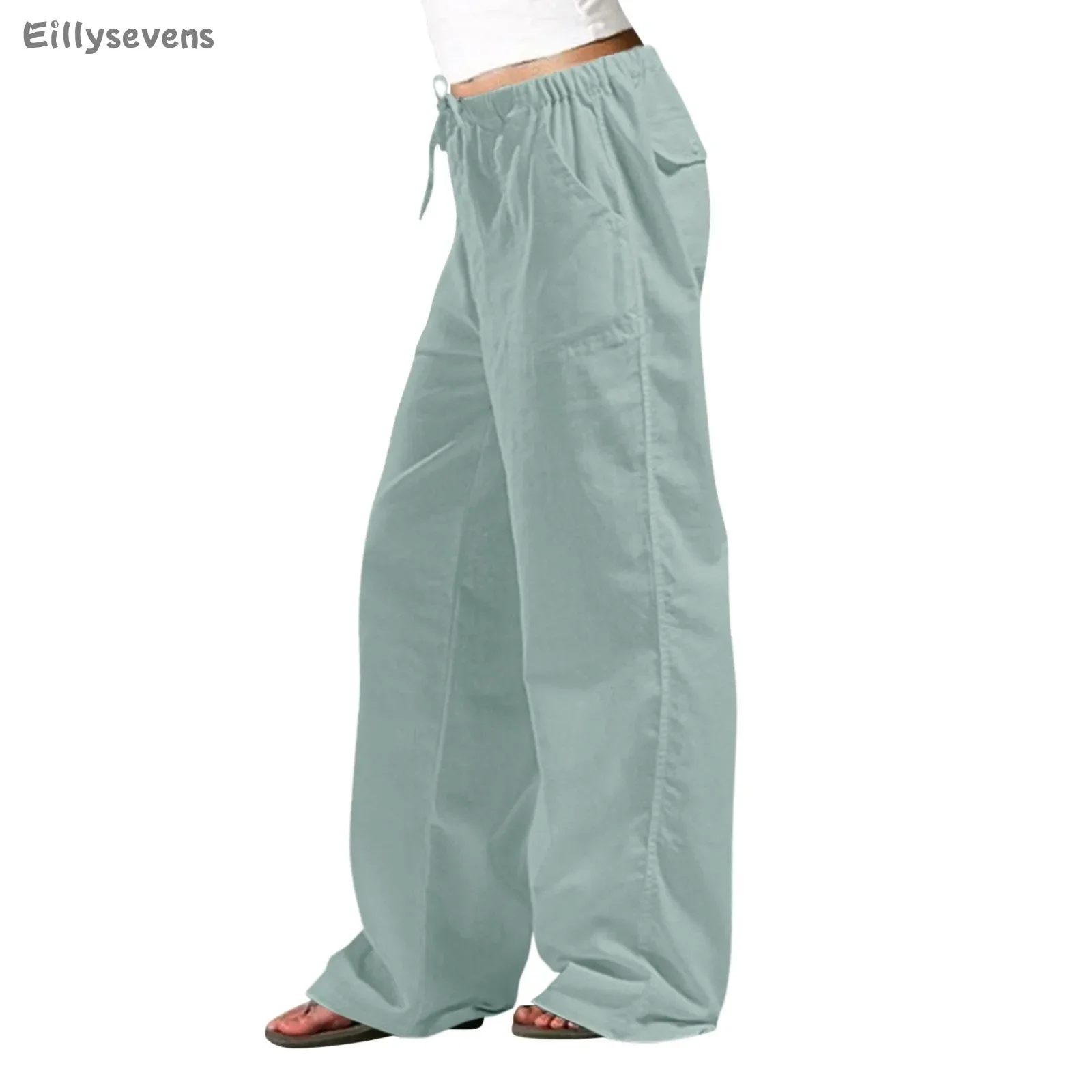 

Pants For Women Casual Summer Solid Color trousers High Waist Cotton Linen Loose Pants Drawstring Pocket Loose Pants pantalon