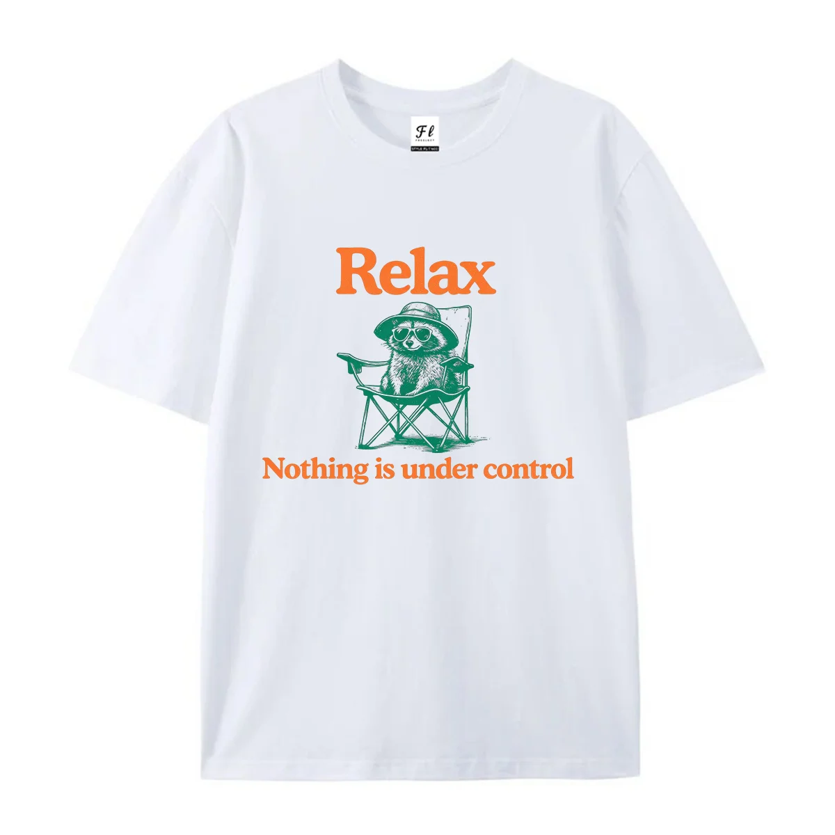 Men Women Casual Short Sleeve T Shirt Relax Nothing Is Under Control Funny Raccoon On Chair Graphic Tees Vintage Animal Print