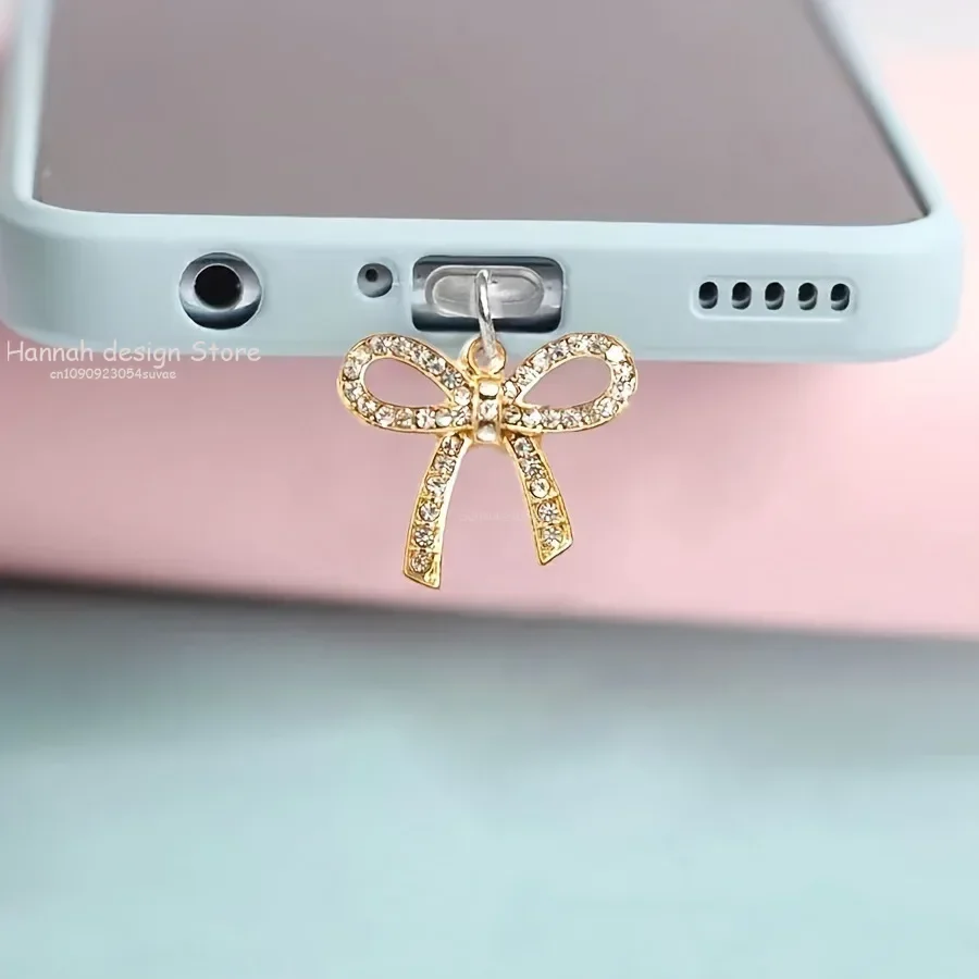 Handmade DIY Bow Diamond Phone Dust Plug Suitable for IPhone for IPhone Type-C Interface Dust Collector Phone Accessories