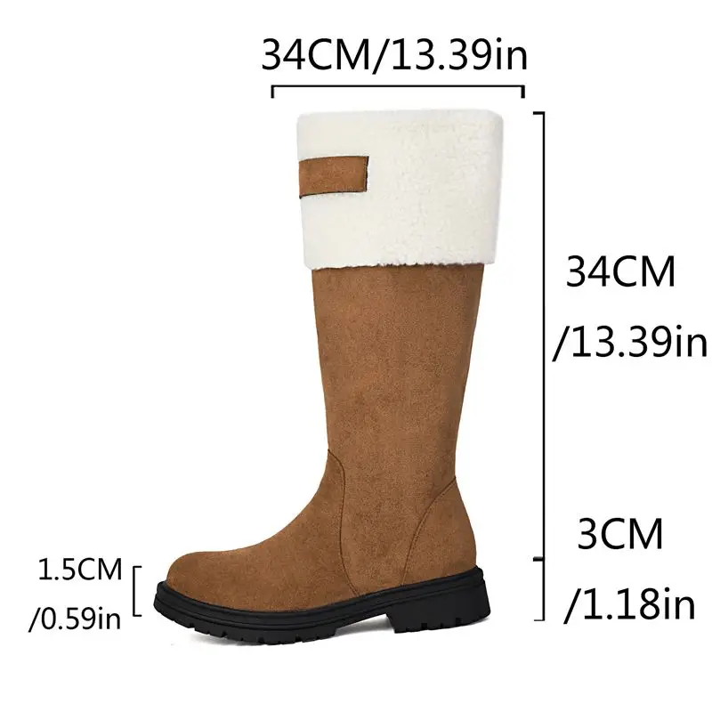 

ORCHA LISA Brand Women's Knee High Snow Boots Round Toe Flat Zipper Mixed Color Flock Suede Large Size 46-48 Leisure Warm Winter