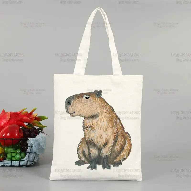 Funny Animals Capybara Cartoon Cute Women Canvas Tote Bag Eco Shopping Bag Large Shoulder Bag Women Foldable Beach Shopper