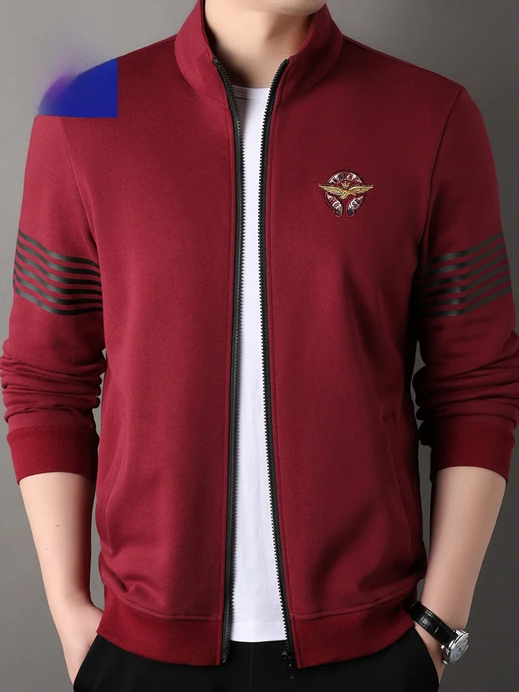 

Мужская толстовка Lormen из чистого хлопка, весенне-осенняя, модная, с вышивкой, воротником-стойкой, на молнии, трендовая, спортивная, повседневная