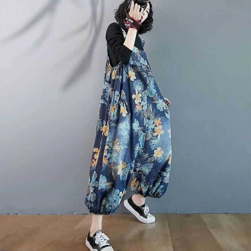 Macacões jeans para mulheres estilo coreano vintage playsuits casuais calças cruzadas calças soltas macacão de grandes dimensões para roupas femininas