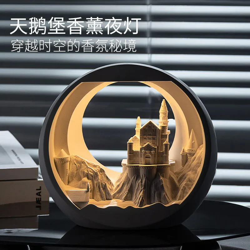 

Swan Castle Night Light Aromatherapy Gift Box Diffuser Stone Ornament Creative Male Birthday Gift Female