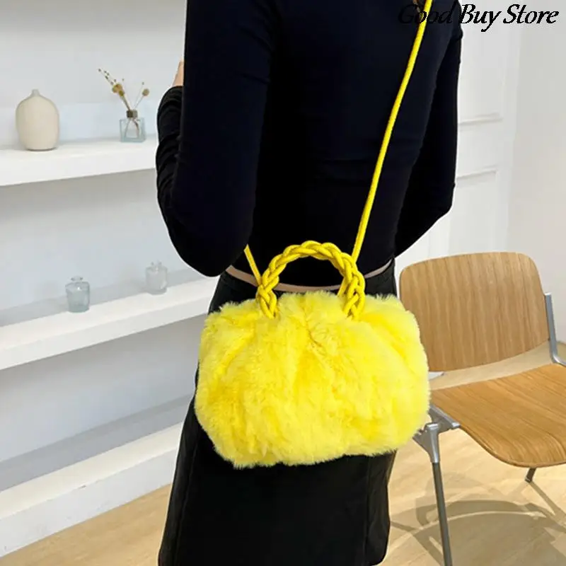 Women Winter Plush Shoulder Bags Evening Party Totes Female Party Underarm Bag Elegant Fluffy Fur Tote Handbag Braid Purses